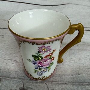 Hand Painted Limoges France Demitasse Mini Tea Cup Pink Gold Floral Vintage